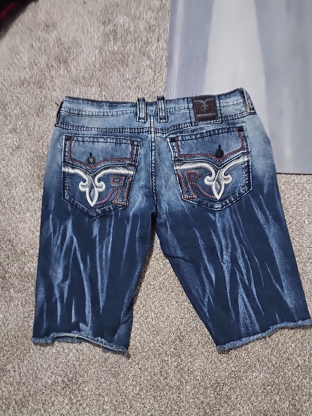 Rock Revival Men's Dark Blue Embroidered Back Pocket Jean Shorts
